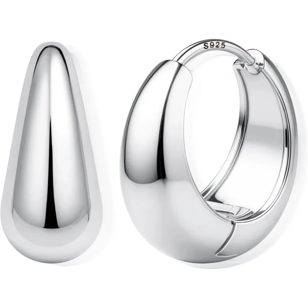 14K Gold Plated Small Chunky Hoop Earrings Sterling Silver Post - Hypoallergenic